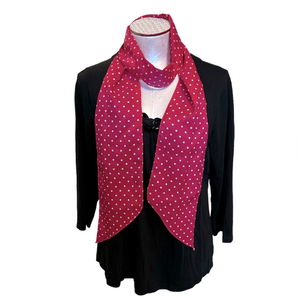Vintage Ray Strauss Polka Dots long scarf magenta polka dots white